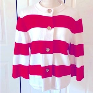 J.McLaughlin For Nordstrom Red and White Striped Knit Jacket /Cardigan Button Up